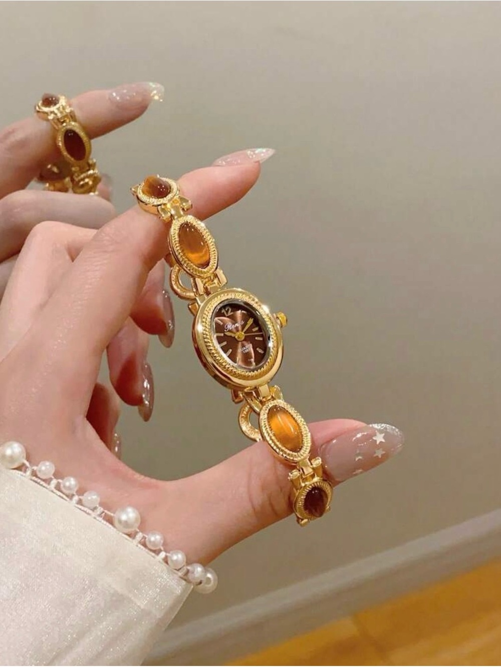 Gold-Tone Brown Stone Bracelet Watch - Women Accessories
